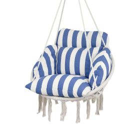 Outsunny Hammock Swing Chair, Macrame Hanging Chair with Large Cushion, Chain, Steel Frame for Indoor Outdoor Use, Blue and White