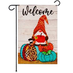 Garden Flag Welcome Gnome Sitting on Patterned Pumpkins 12x18 inch Blockout Fabric Double Sided