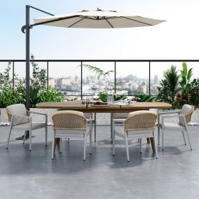 Outdoor Dining Set,Dining Chair Set of 6(Gray)+Acacia Wood Expandable Dining Table
