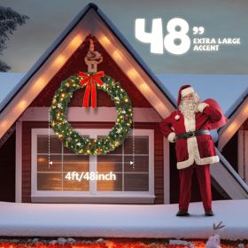 48 Inch Green Christmas Wreath with Bow, 150 LED Lights, Durable PVC, USB Powered, Holiday Decoration for Indoor & Outdoor