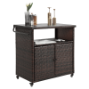 Outdoor Wicker Bar Cart, Patio Wine Serving Cart w/Wheels