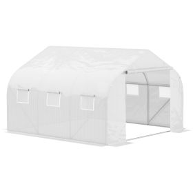 Outsunny 11.5X10X6.5 High Tunnel Greenhouse, with 6 Roll-up Windows, Zippered Door, PE Cover,Steel Frame, Walk-in Greenhouse, White