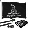 Combo Pack Flag Pole 6 FT Black Tangle Free Gadsden Black and White Flag 3x5ft 150D Printed Polyester