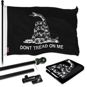 Combo Pack Flag Pole 6 FT Black Tangle Free Gadsden Black and White Flag 3x5ft 150D Printed Polyester