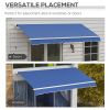 Outsunny 12' x 10' Manual Retractable Awning, Sunshade Canopy, Outdoor Sunshade Shelter with Adjustable & Versatile Design, Dark Blue