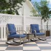 Outsunny 3 Pieces Wicker Patio Furniture Set, Outdoor PE Rattan Rocking Chairs with Coffee Table, Cushions for Porch, Garden Gray