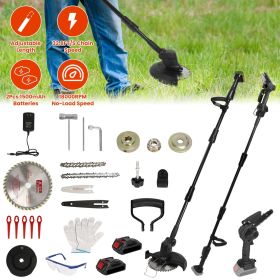3-in-1 Cordless Electric Pole Saw & Mini Chainsaw & Grass Trimmer Kit with Adjustable Length 2Pcs 21V 1500mAh Batteries 4in/6in Chains Saw Blade 5Pcs