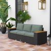Outsunny 3-Seat Outdoor Patio Sofa with Cushions, PE Rattan Wicker Sofa with Wide Armrests, Outdoor Wicker Couch, Dark Gray