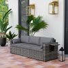 Outsunny 3 Seater Wicker Sofa with Side Trays, Outdoor Patio Couch with 6" Thick Back Cushions, Deep Seating, Mixed Gray