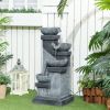 Outsunny 33.5" Water Fountain, 4-Tier Resin Cascading Bowls Outdoor Waterfall Fountain with LED Lights, Pump
