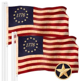 2 Pack Betsy Ross 1776 Tea-Stained Flag 3x5 Ft Embroidered 420D Polyester Historical Flag Embroidered Design Indoor Outdoor Brass Grommets High Qualit