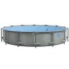 Outsunny Round Above Ground Pool, Metal Frame Pool with Cartridge Filter Pump and Repair Patch, 14' x 33", Gray Wicker