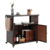 Outdoor Wicker Bar Cart, Patio Wine Serving Cart w/Wheels