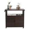 Outdoor Wicker Bar Cart, Patio Wine Serving Cart w/Wheels