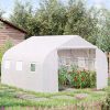 Outsunny 11.5X10X6.5 High Tunnel Greenhouse, with 6 Roll-up Windows, Zippered Door, PE Cover,Steel Frame, Walk-in Greenhouse, White