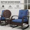 Outsunny 3 Pieces Wicker Patio Furniture Set, Outdoor PE Rattan Rocking Chairs with Coffee Table, Cushions for Porch, Brown