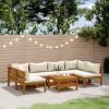 7 Piece Patio Lounge Set with Cream Cushion Solid Acacia Wood