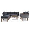 GO 9-Piece Patio Rattan Furniture Set, Outdoor Conversation Set With Acacia Wood Legs and Tabletop, PE Rattan Sectional Sofa Set with Coffee Table