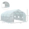 Outsunny 11.5X10X6.5 High Tunnel Greenhouse, with 6 Roll-up Windows, Zippered Door, PE Cover,Steel Frame, Walk-in Greenhouse, White