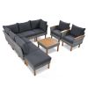 GO 9-Piece Patio Rattan Furniture Set, Outdoor Conversation Set With Acacia Wood Legs and Tabletop, PE Rattan Sectional Sofa Set with Coffee Table