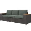 Outsunny 3-Seat Outdoor Patio Sofa with Cushions, PE Rattan Wicker Sofa with Wide Armrests, Outdoor Wicker Couch, Dark Gray