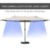 Outsunny 15ft Patio Umbrella with Base, Rectangular, Double-Canopy, UV-Blocking, Easy Crank, Coffee