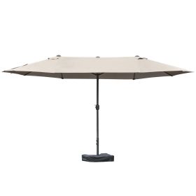 Outsunny 15ft Patio Umbrella with Base, Rectangular, Double-Canopy, UV-Blocking, Easy Crank, Coffee