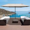 Outsunny 15ft Patio Umbrella with Base, Rectangular, Double-Canopy, UV-Blocking, Easy Crank, Coffee