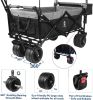 Collapsible Wagon Heavy Duty Folding Wagon Cart with Removable Canopy, 4" Wide Large All Terrain Wheels, Brake, Adjustable Handles