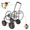Garden Hose Reel Cart - 4 Wheels Portable Garden Hose Reel Cart with Storage Basket Rust Resistant Heavy Duty Water Hose Holder