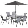 Outsunny 8 Pieces Outdoor Dining Table and Chairs, with Adjustable Table Umbrella, Fast-Drying Fabric, 6 Chairs and Dining Table, Grey