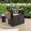 Outdoor Wicker Bar Cart, Patio Wine Serving Cart w/Wheels