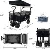 Collapsible Wagon Heavy Duty Folding Wagon Cart with Removable Canopy, 4" Wide Large All Terrain Wheels, Brake, Adjustable Handles